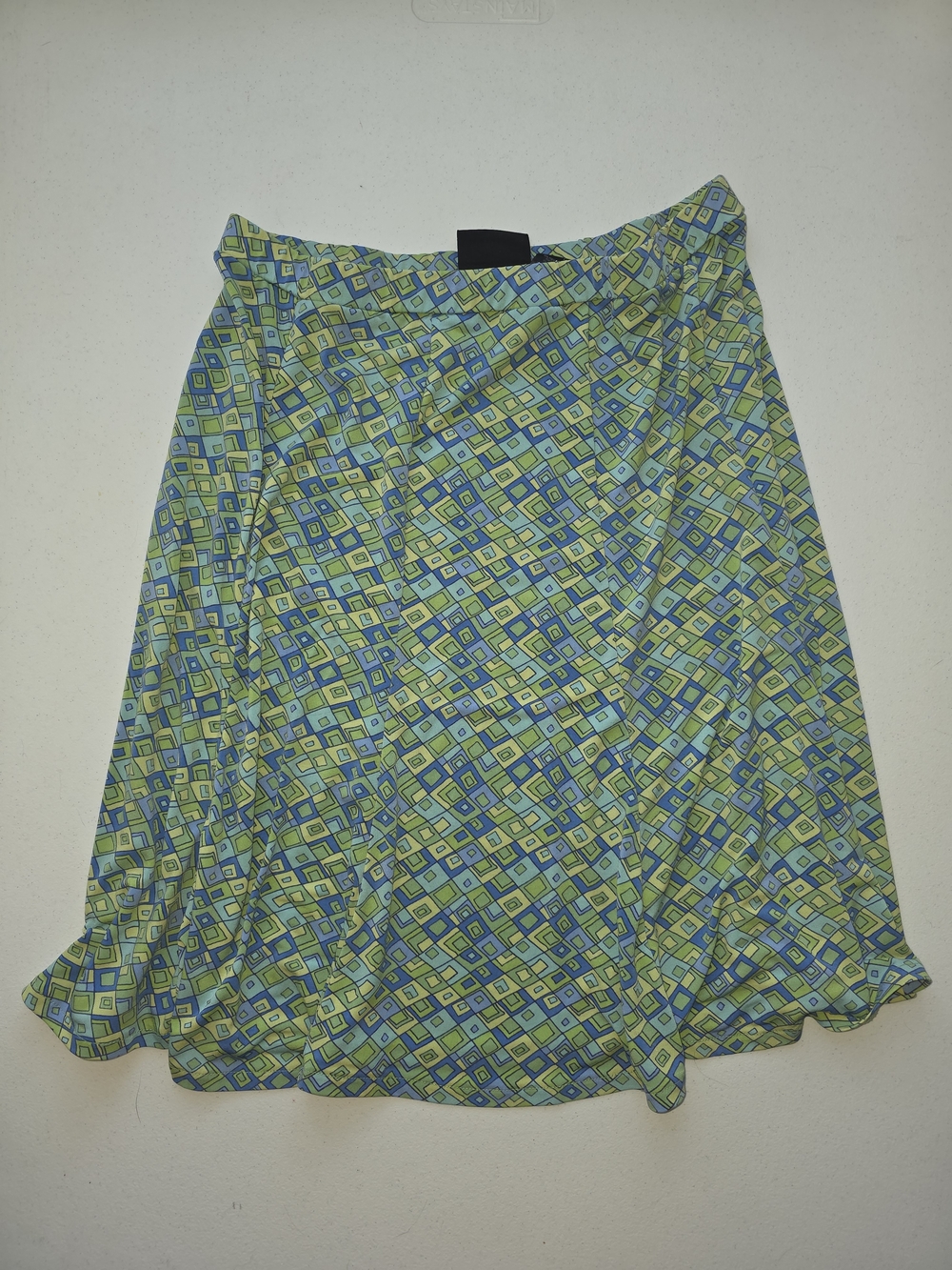 Liz Claiborne Y2k Geometric A-Line Midi Skirt in Lime & Blue
